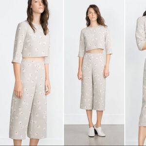 Zara floral grey pants top set sz XS M